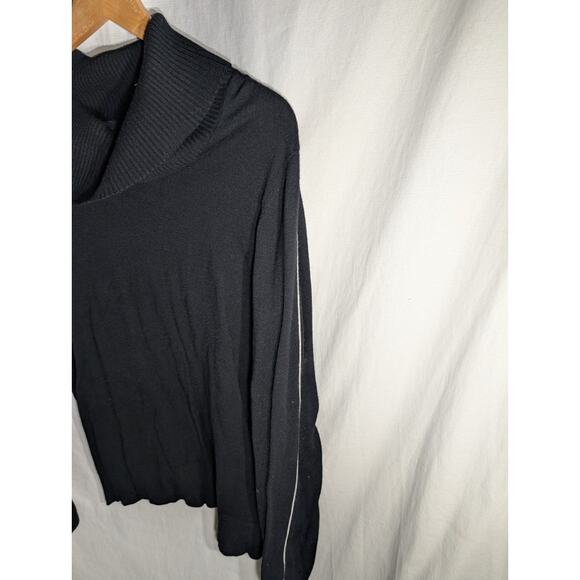 Calvin Klein Womens Black Cowl Neck Sweater XL White Stripe Down Sleeve Ckassuc - Picture 2 of 5